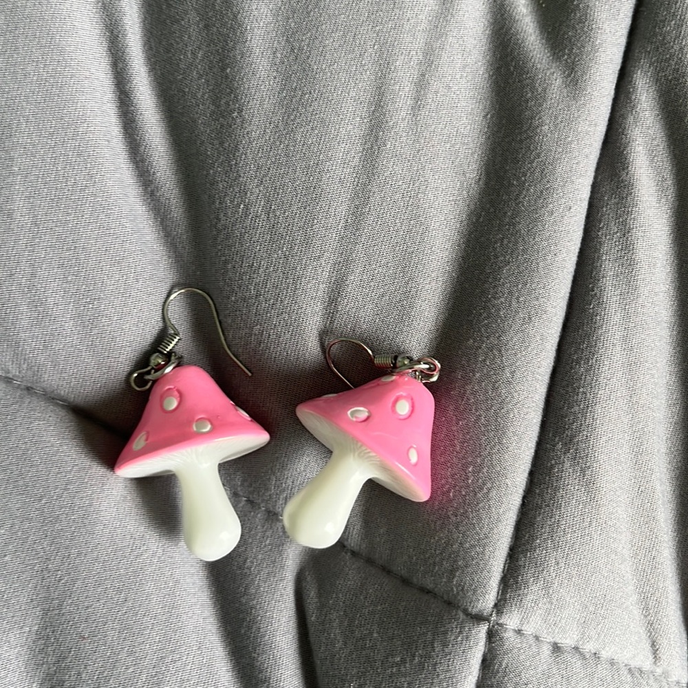 pink mushroom earrings